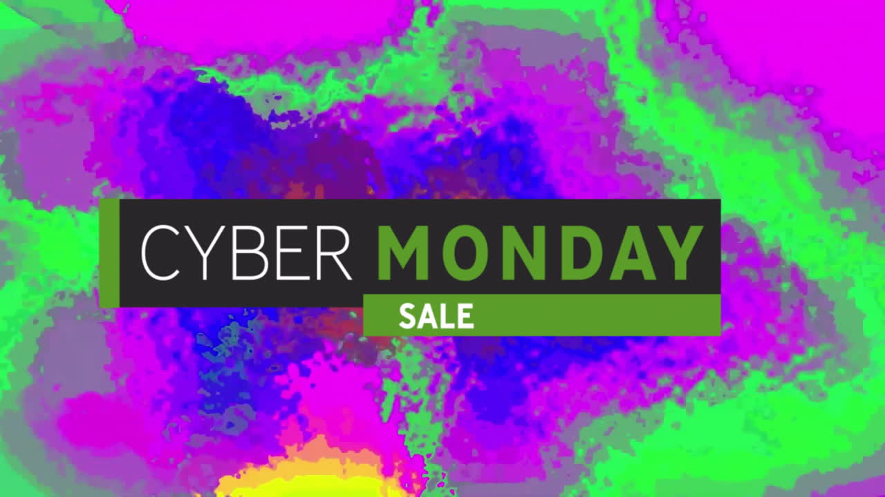 Animation of cyber monday sale text over vibrant pattern background