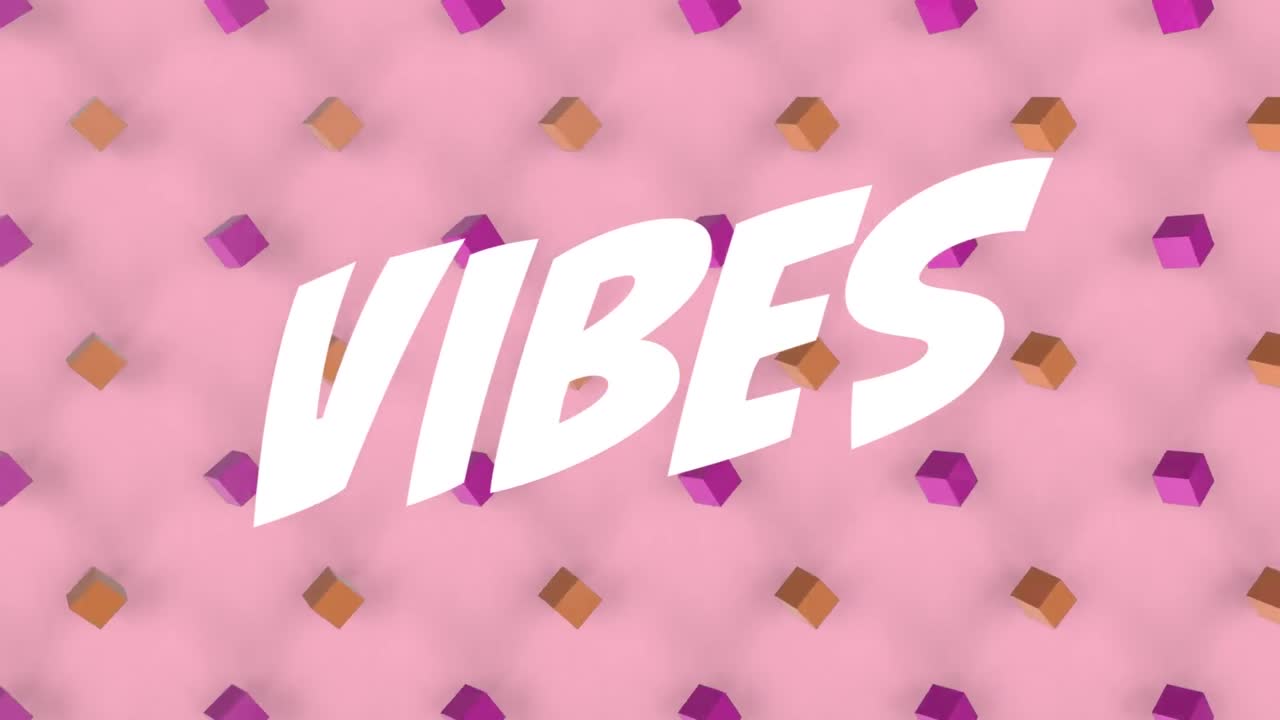 Animazione del testo "vibes" su cubi 3D su sfondo rosa