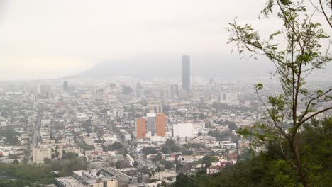 Panoramic-shot-of-Monterrey,-Mexico-on-a-foggy-day