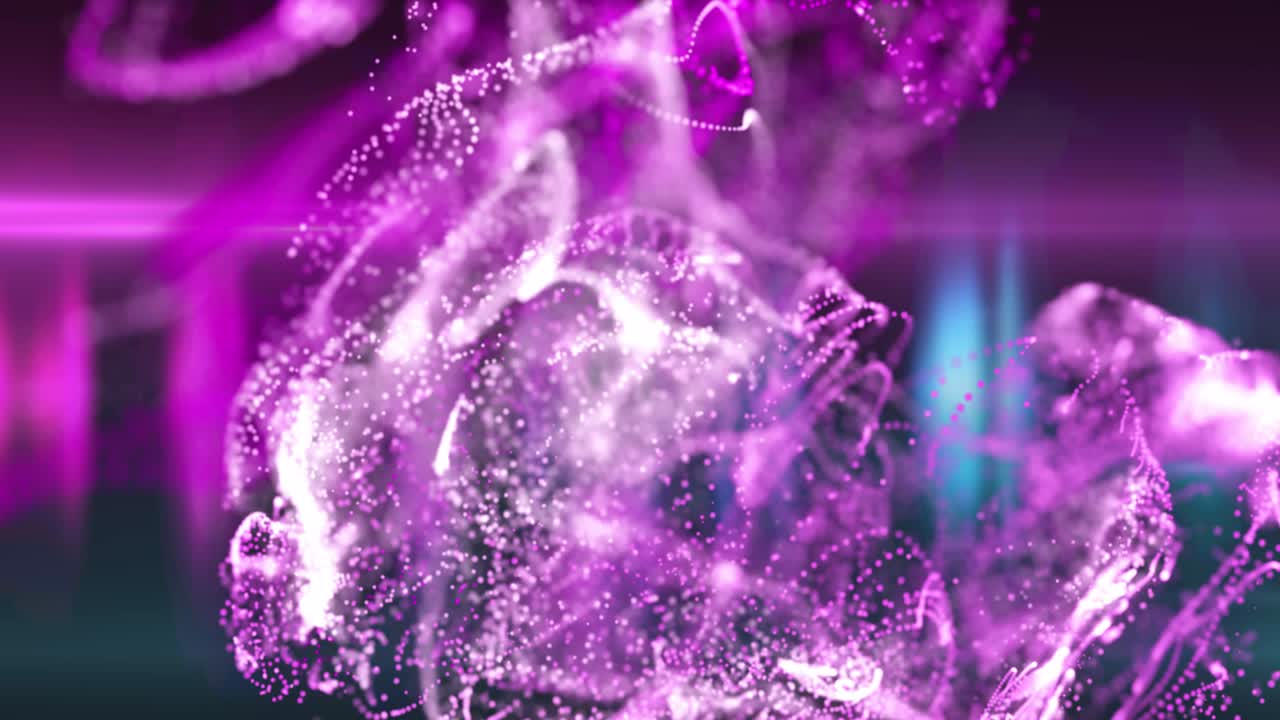 animación de partículas rosadas brillantes y luces que se mueven sobre un fondo negro