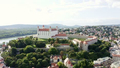 aerial drone view of bratislava castle