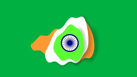 3d indian flag colours shapes moving in windy motion animation. isolated on green screen seamless and loop background.