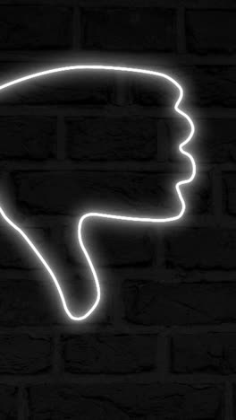 Animation-of-glowing-neon-thumb-down-icon-on-brick-wall