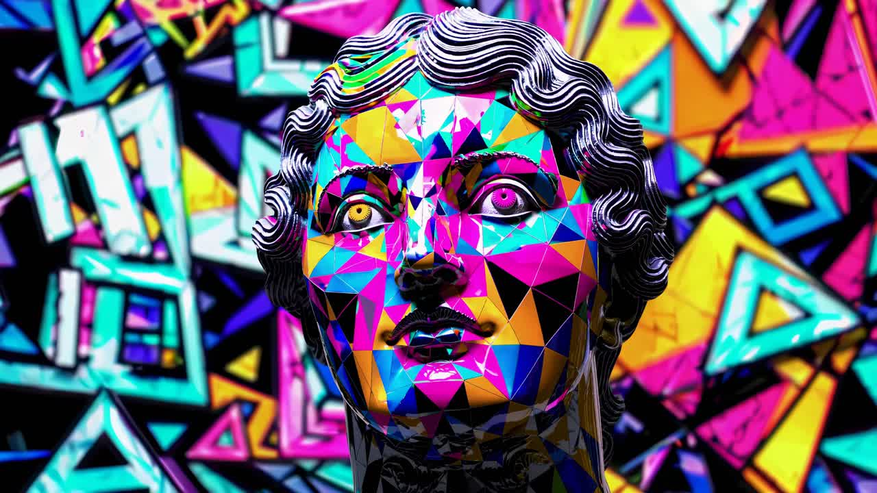 Polygonal Bust of a Woman with Graffiti Background