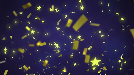 Animación-De-Confeti-Dorado-Cayendo-Sobre-Estrellas-Sobre-Fondo-Azul