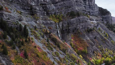 autumn aerial view of bridal veil falls waterfall, provo canyon, utah