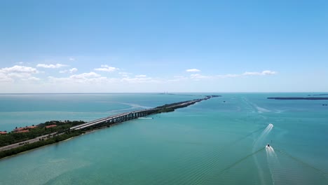 aerial view of sunshine skyway and tampa bay connecting st