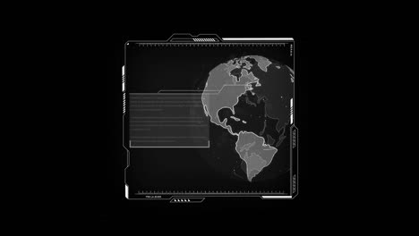 animación abstracta en bucle del mundo. tecnología ciberespacio hud fui diseño. interfaz de usuario de juego de realidad virtual mapa de la tierra, información. concepto de alta tecnología digital cibernética. fondo animado futurista
