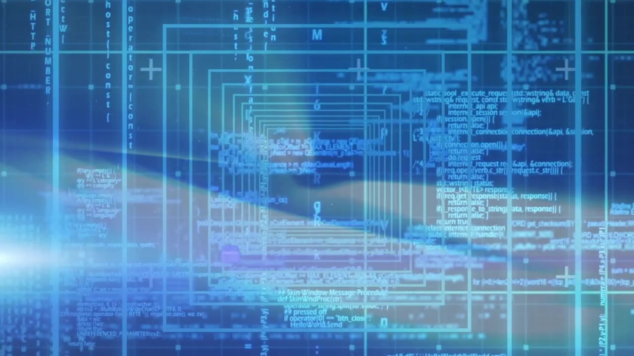 Animation of data processing and shapes over blue background