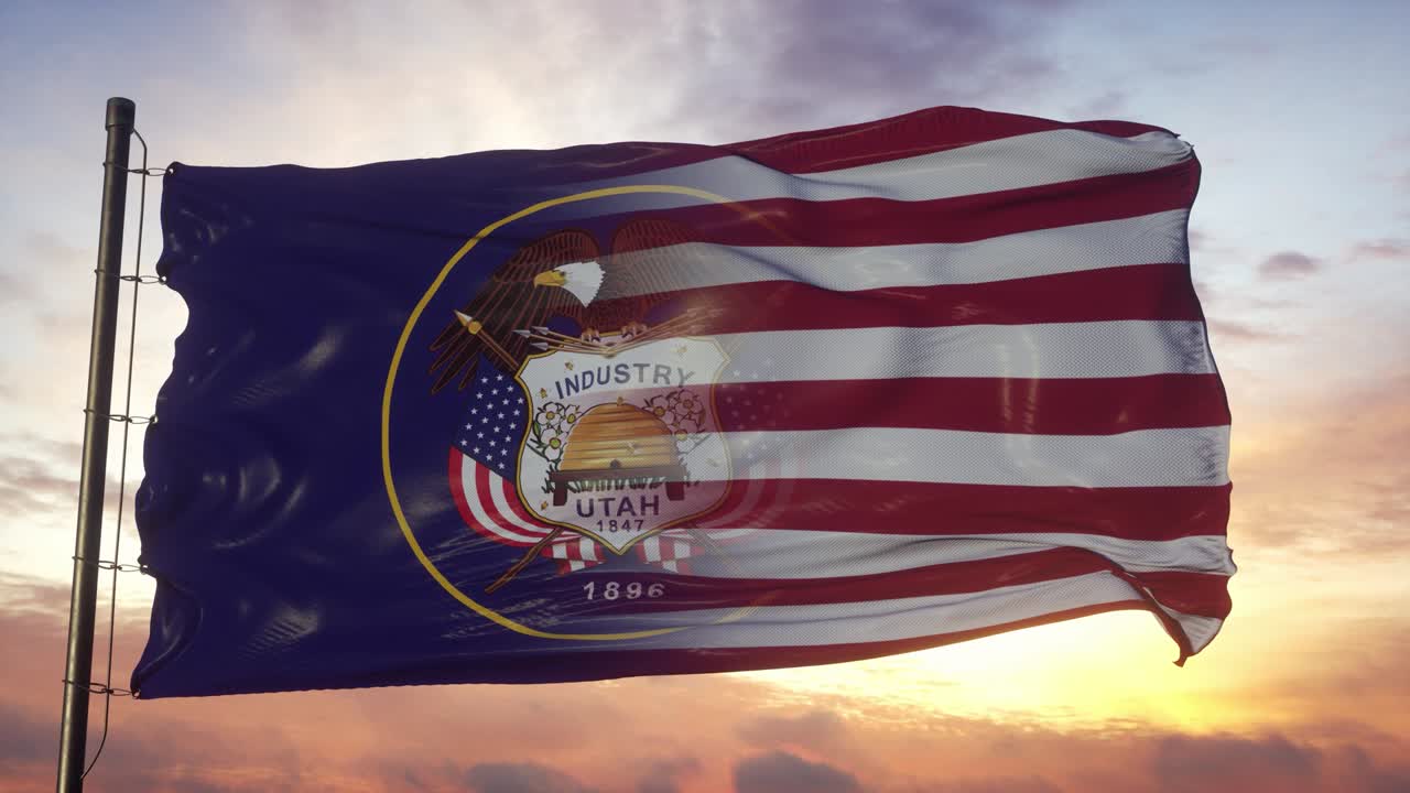 발 기둥 위에 있는 유타와 미국 발. 바람에 흔들리는 미국과 유타의 혼합 발