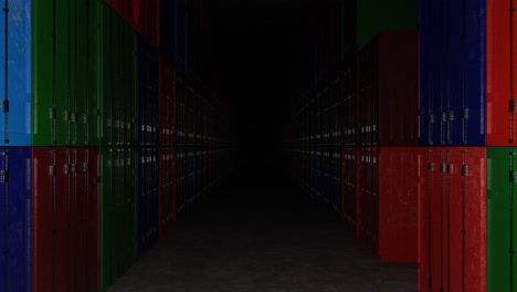 dark alley of shipping containers