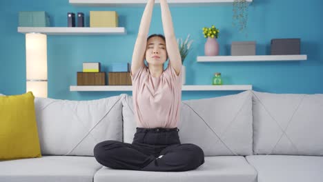 happy and peaceful asian teenage girl relax and rest at home.