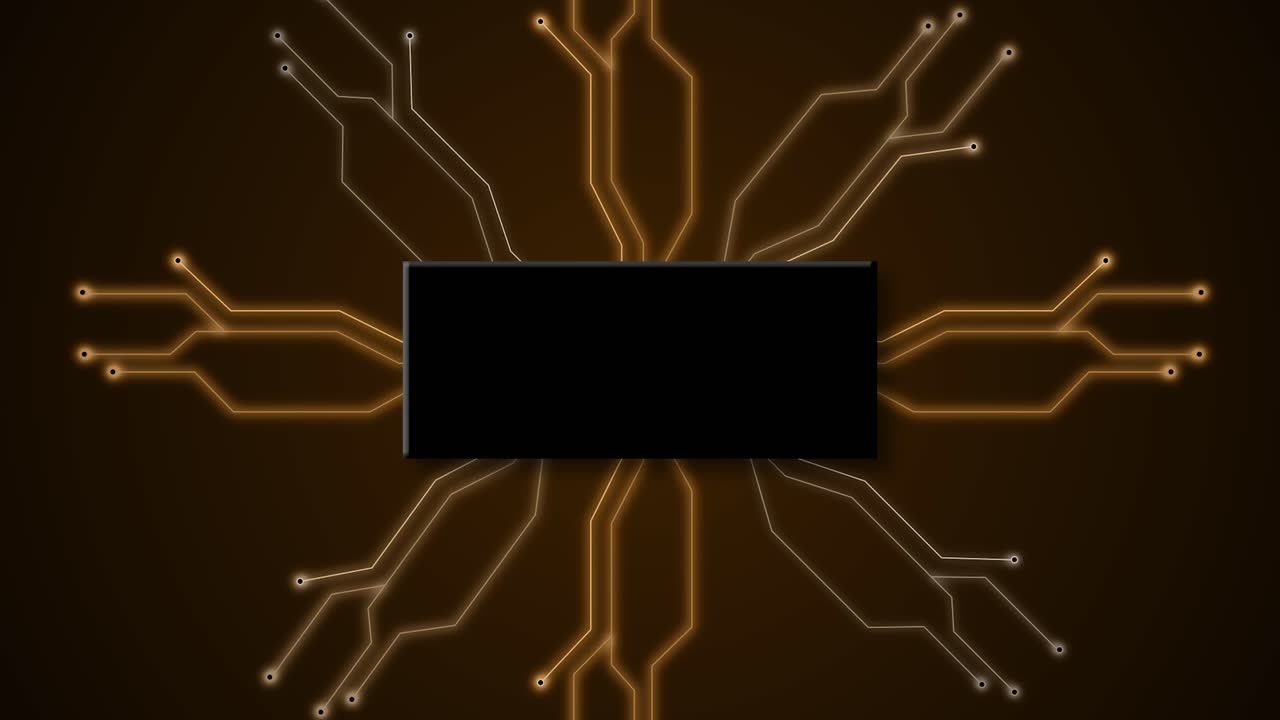 tabla de circuitos tecnología digital futurista animación 3d comunicación en fondo oscuro red electrónica de neón cpu intro títulos cibernéticos computación color marrón