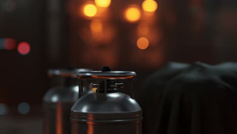 welding equipment acetylene gas cylinder with pressure gauges on the oxygen tank