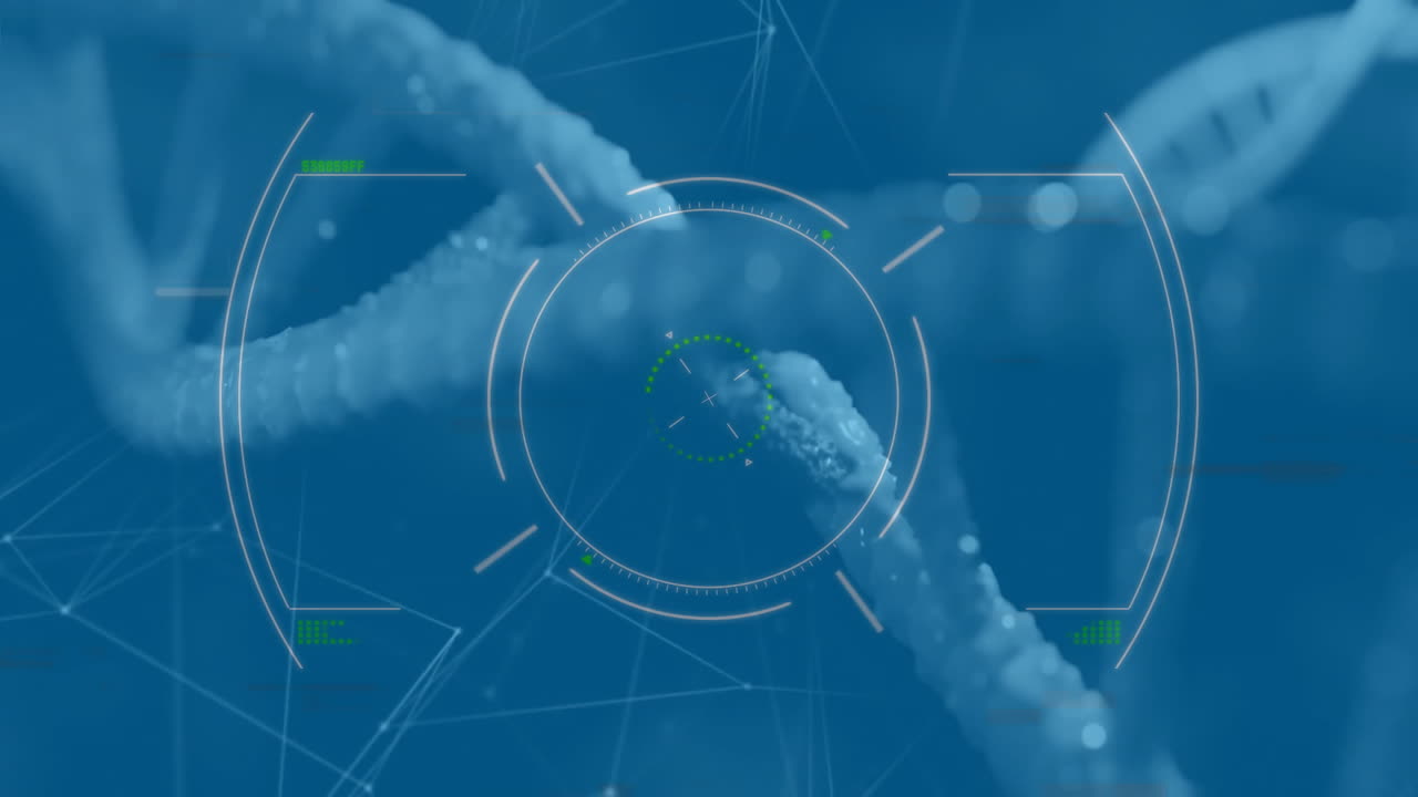 Binary coding and DNA strand animation processing scientific data in laboratory