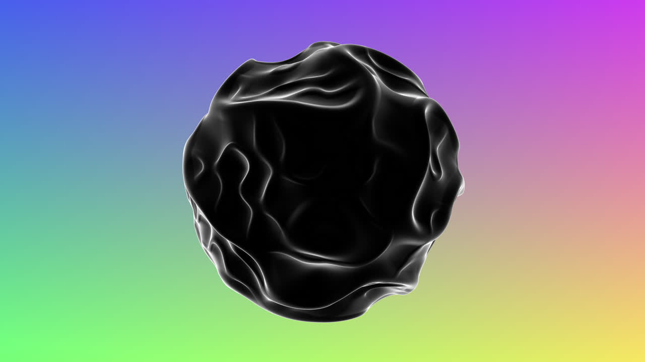 la esfera negra brilla en medio de un vibrante fondo púrpura y verde