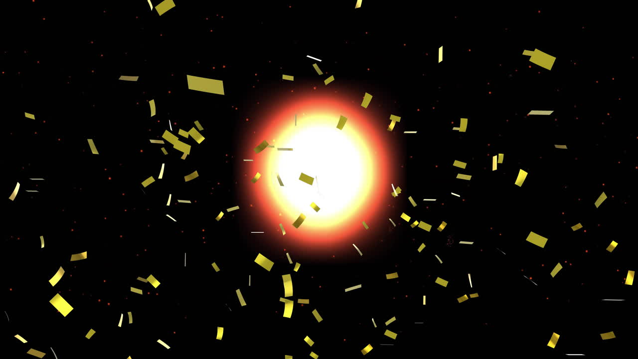 검은 바탕에 폭발하는 콘페티 애니메이션