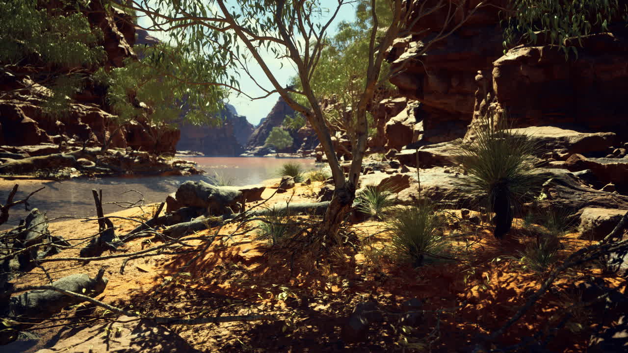 Natural landscape featuring cliffs and tranquil water in a desert setting