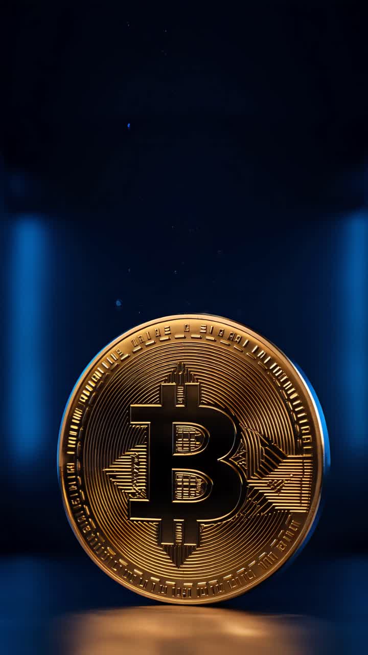 Animação de Bitcoin Dourado Girando em Fundo Escuro Cripto Cinematográfico 4K