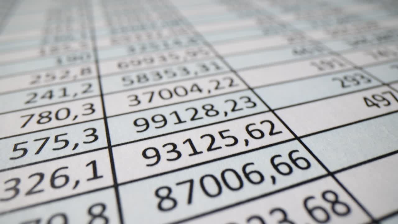 Spreadsheet with numerical data