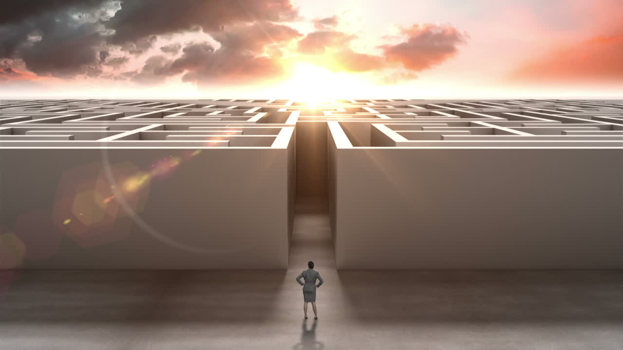 미로 입구에 있는 사업가