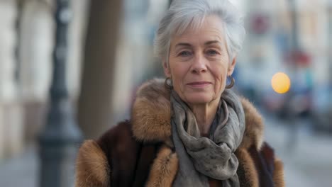 stylish senior woman in a fur coat
