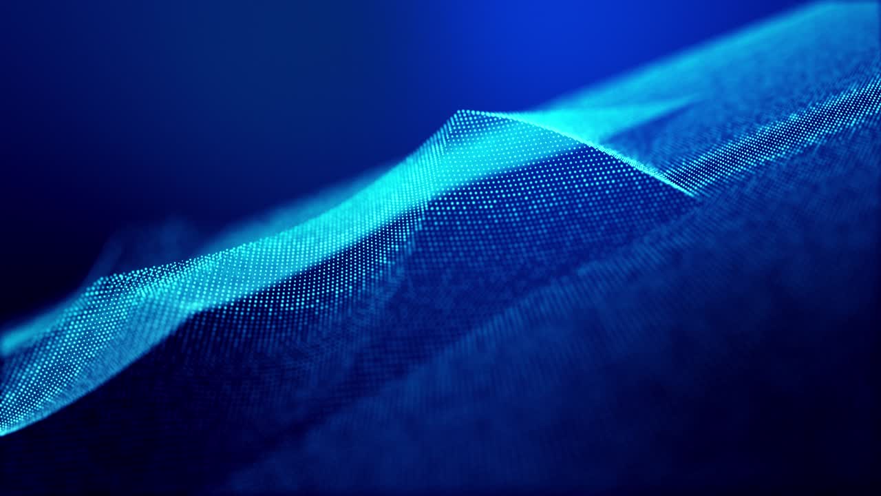 le particelle di luce formano la superficie come paesaggio futuristico nello spazio digitale o ologramma come elemento di grafica informatica sullo schermo di fantascienza.