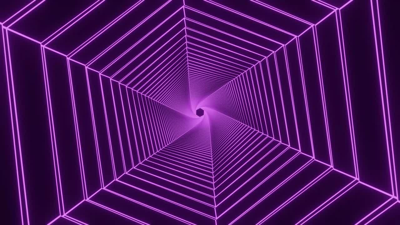 abstracto color del arco iris geométrico cambiando las líneas de neón de fondo. girando y retorciendo la animación del túnel recto en bucle.