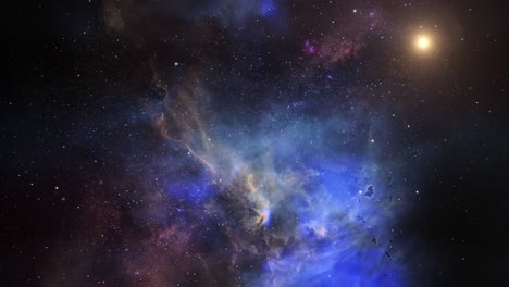 Estrellas-Brillantes-Amarillas-Y-Nebulosa-En-El-Espacio-Ultraterrestre,-Fondo-De-Fantasía