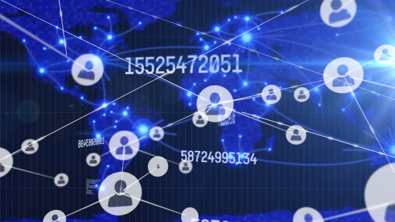 숫자와 세계 지도를 통해 연결 네트워크의 애니메이션