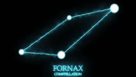 constelación de fornax. rayos de luz, luz láser que brilla de color azul. estrellas en el cielo nocturno. estrellas más brillantes: alfa, beta y nu fornacis. composición horizontal, calidad de video 4k