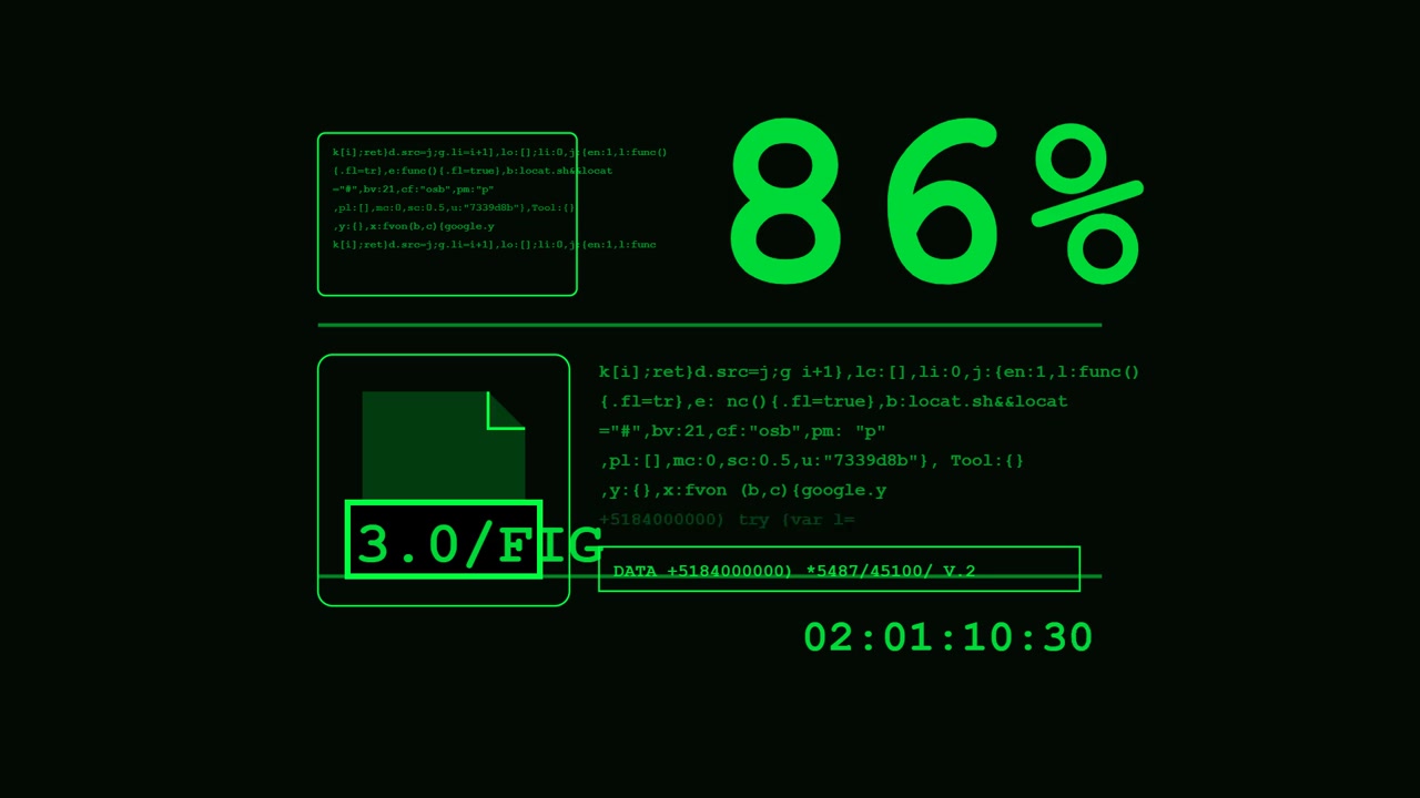 Interface de données numériques affichant des pourcentages fluctuants et du code