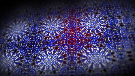 blue and red glowing folk kaleidoscope pattern. traditional floral ornament of the middle east. repeating geometric looping motion graphics.