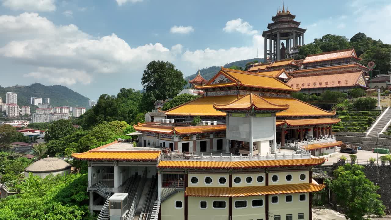 Buddhist temple complex Malaysia Kek Lok Si George Town, aerial drone heritage site