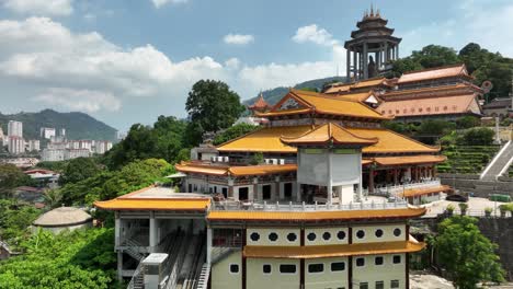 buddhist temple complex malaysia kek lok si george town, aerial drone heritage site