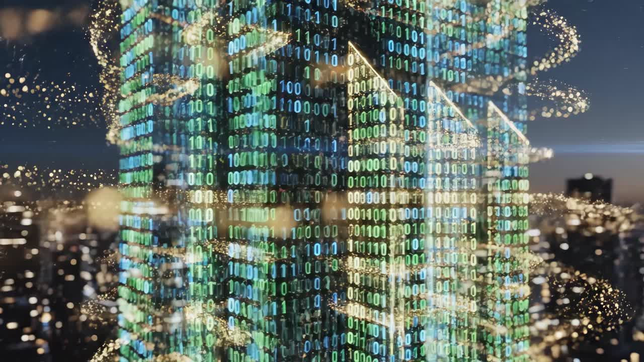 Digital Binary Code Cityscape