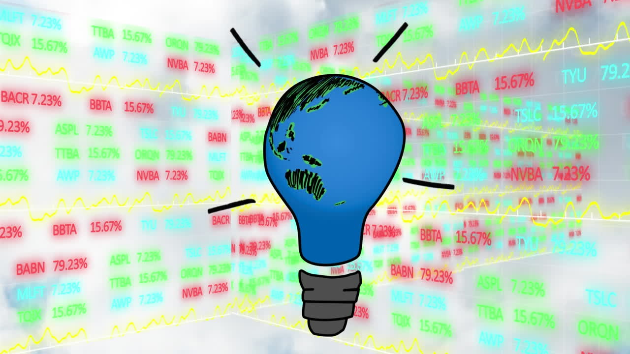 데이터 처리 및 구름을 통해 지구와 전구 아이콘의 애니메이션