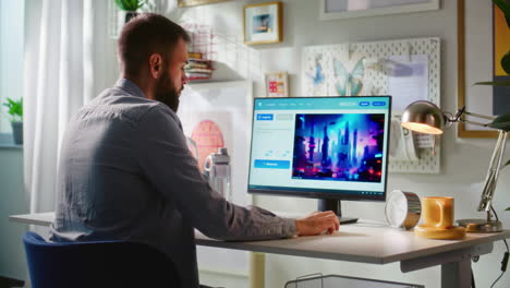 man working at a computer in a modern home office