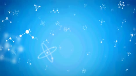 animación de moléculas blancas flotando sobre un fondo azul