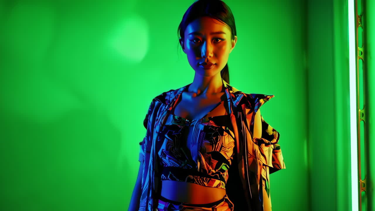 Vibrant Neon Portrait of a Woman in Cyberpunk Style