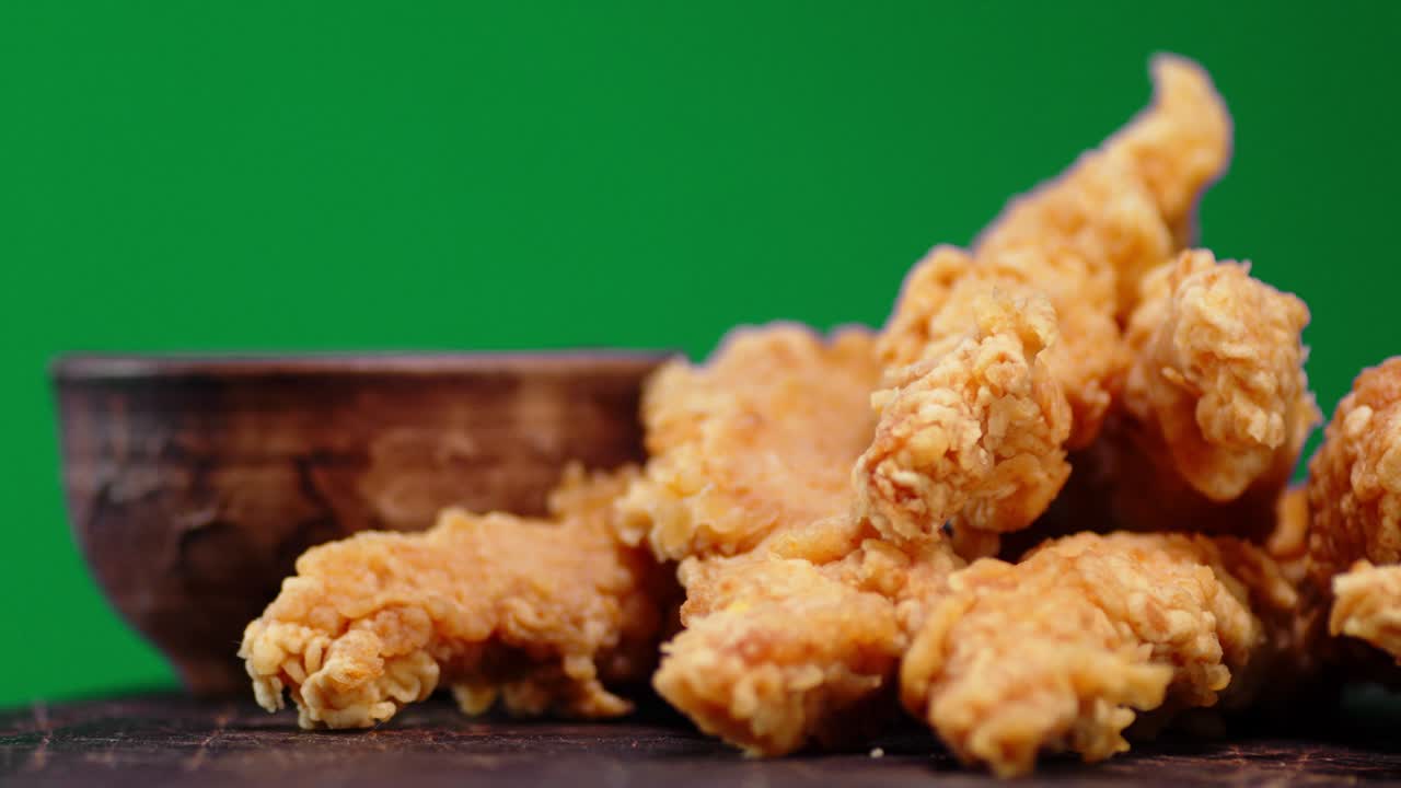 Chicken strips on the table slowly rotates.