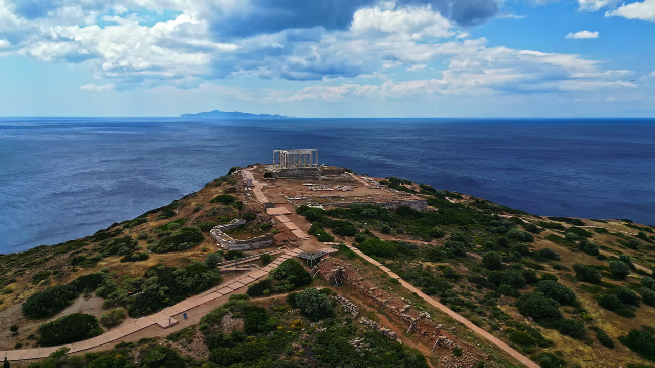 Aerial view of the Temple of Poseidon at Cape Sounion, Greece