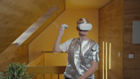 woman playing with vr headset at home