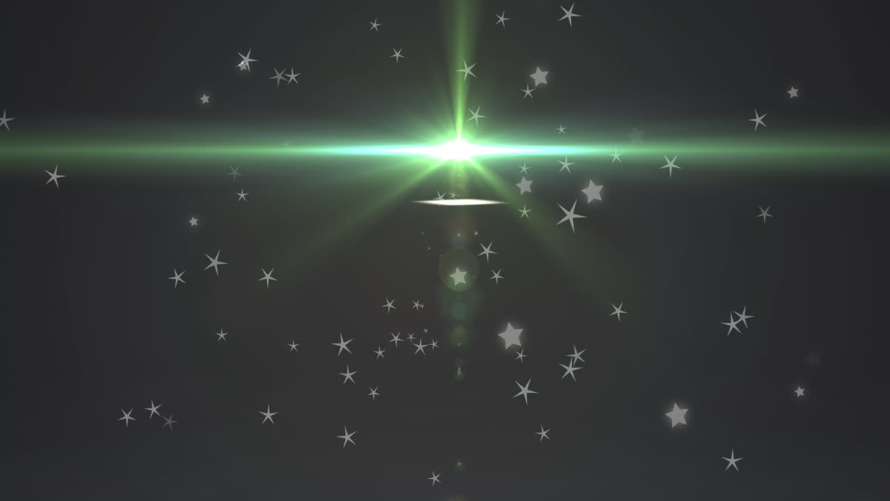배경의 별 위에 움직이는 반이는 녹색 빛의 애니메이션