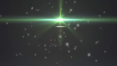 animation of glowing green light moving over stars in background