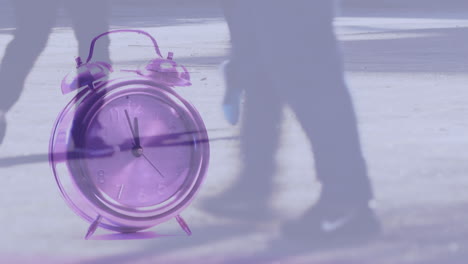 animation of clock over walking people walking on the street