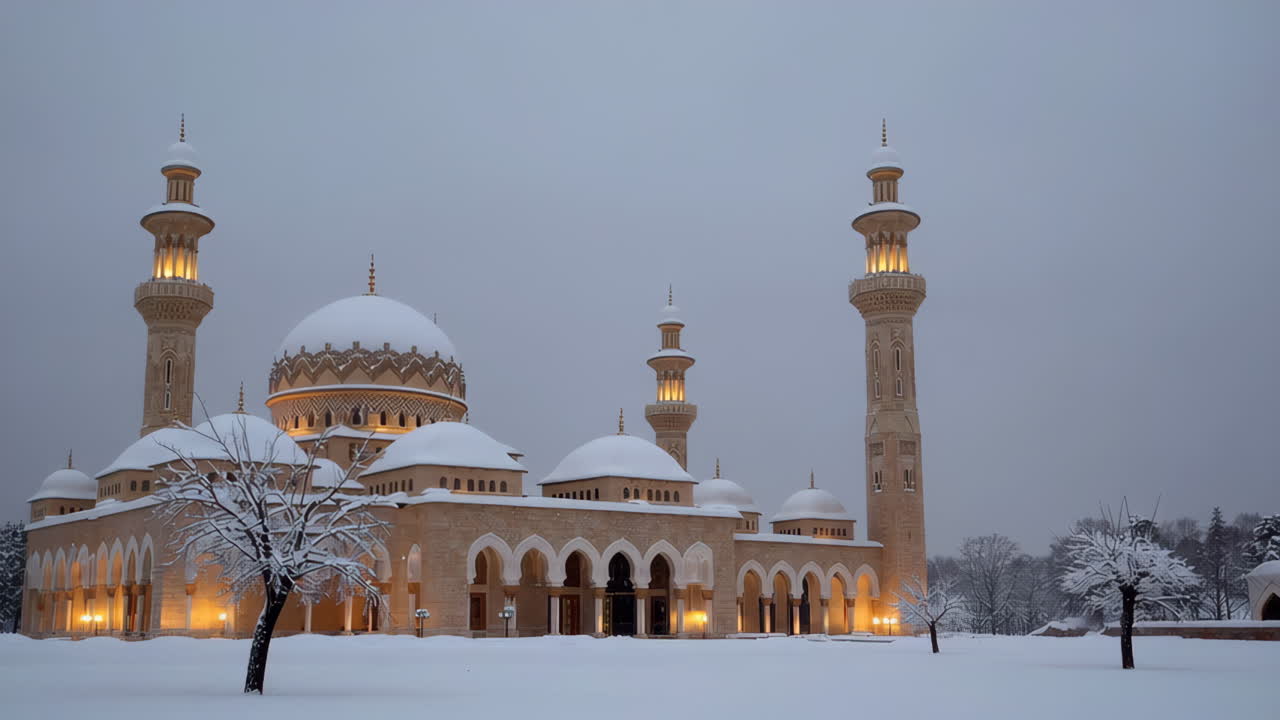 Snowy Mosque at Dusk