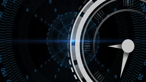 animación de reloj en movimiento sobre procesamiento de datos en fondo negro