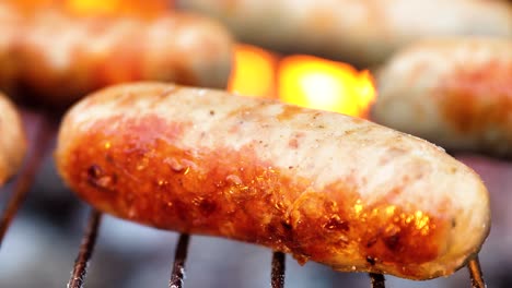 delicious juicy sausages, cooked on the grill with a fire