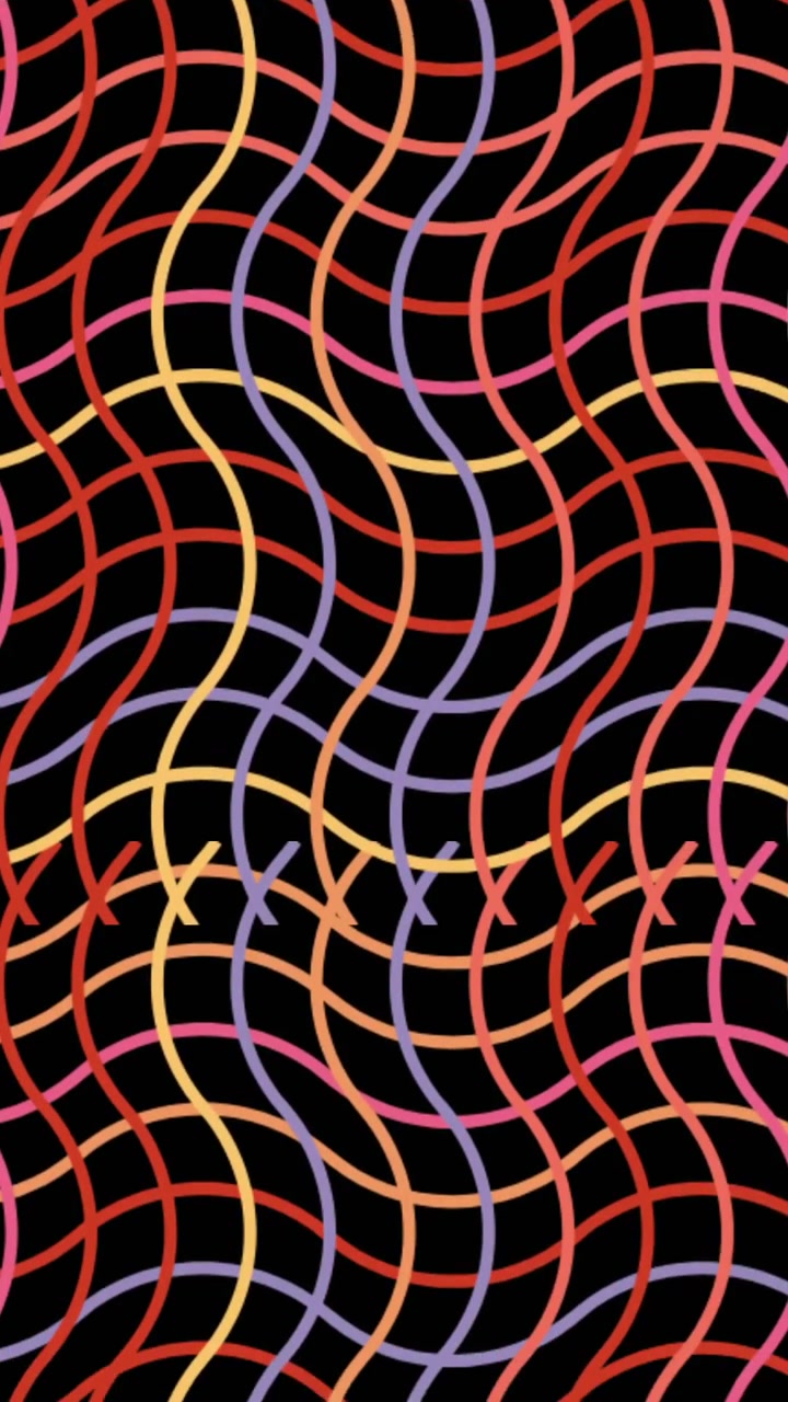 Digital animation of colorful wavy criss cross lines against black background